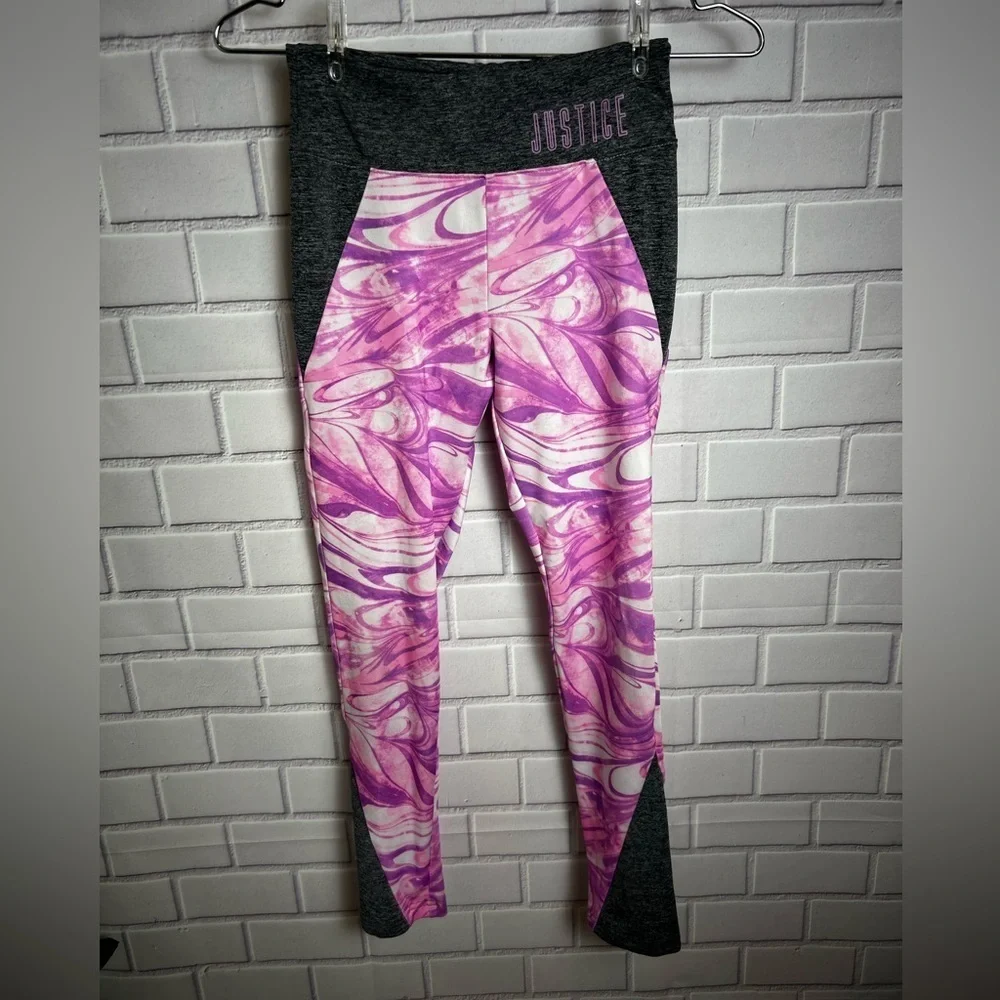 Justice Active Gray/Pink /Purple Swirl Leggings for girls/Size 10